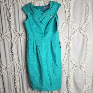 New Eliza J Turquoise Gold Embellished Dress 8